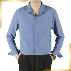 【新品】 [Bligo] カジュアルシャツ メンズ 長袖 iシャツ 紳士服 ストライプ柄 シンプル おしゃれ 韓国風 快適 吸汗速乾 汗ジミ防止 春用 ノンアイロン シワにならない 形状記憶 冷感 心地肌触り 流行りの服 Blue-4XL 1
