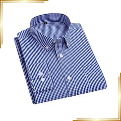 【新品】 [C&CL] 純棉 格子鈕扣領 牛津布 男士長袖 棉100% 休閒 商務 春裝 秋裝 春季 秋季 (JP, 字母, 2XL, 海軍藍格紋) (JP, 字母, XL, 藍