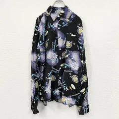 CARDCHE　長袖総柄デザインシャツ　マルチカラー　黒　ブラック　XLサイズ　古着