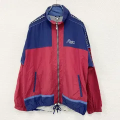 ～90s　ASICS　アシックス　フルジップジャケット　ヴィンテージ　青　ブルー　赤　レッド　古着のサムネイル