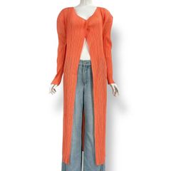 新品同様 PLEATSPLEASE プリーツプリーズ ISSEY MIYAKE イッセイミヤケ ロング カーディガン オレンジ サイズM