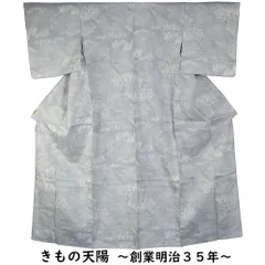 単衣 着物 紬 入山に植物模様 乳白色・白鼠色系 Sサイズ 紬 【中古 単衣 着物 紬 リサイクル 紬 着物 中古 紬 正絹 リサイクル着物 単衣 紬 つむぎ 紬地 ひとえ 単衣着物 】のサムネイル