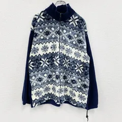 90s　BIG CHILL　フルジップフリースジャケット/ボアジャケット　ヴィンテージ　総柄　紺　ネイビー　古着