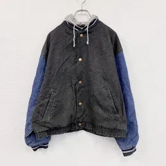 ～00s　YUKON TRAVEL　フード付きデニムスタジャン/スタジアムジャケット　ヴィンテージ　黒　ブラック　Lサイズ　古着