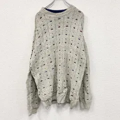 ～90s　VAN HEUSEN　コットンニットセーター　ヴィンテージ　総柄　グレー　XLサイズ　古着