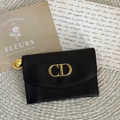 【美品】クリスチャンディオール CDロゴ レザー 二つ折り 財布 ウォレット 小銭入れ カード入れ ブラック系 Christian Dior Vintage CD Logo Wallet Black 22446