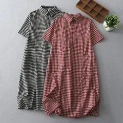 チェック シャツワンピース 大きいサイズ フロントボタン 2色 着心地いい 1615min#