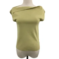 マーキュリーデュオ MERCURYDUO カットソー ニット プルオーバー アシンメトリー 無地 ノースリーブ F 緑 黄 グリーン イエロー