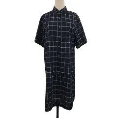 ジェイプレス J.PRESS ワンピース シャツワンピ Iライン ひざ丈 チェック ロールアップ 半袖 11 紺 白 ネイビー ホワイトのサムネイル