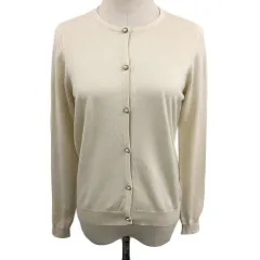 アプワイザーリッシェ Apuweiser-riche カーディガン ニット クルーネック パール 無地 長袖 2 ベージュ 白 ホワイト