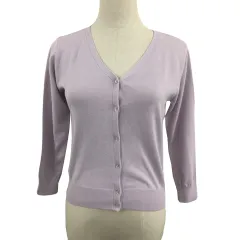 アプワイザーリッシェ Apuweiser-riche カーディガン ニット Vネック 無地 七分袖 2 紫 ラベンダー パープル