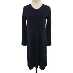 グリーンレーベルリラクシング ユナイテッドアローズ green label relaxing ワンピース Iライン ミニ ニット リブ 無地 カシミヤ混 長袖 紺 ネイビーのサムネイル
