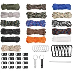 【特価セール】サムコス パラコード 16色セット テントロープ 4mm 長さ3m タープロープ キャンプ アウトドア用 カラフル 耐荷重 多機能 DIY細工制作 クラフトセット 園芸ロープ バックル付き (16色セットA)