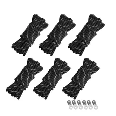 【在庫セール】ガイロープ ロープ パラコード タープロープ タープロープ 反射 6本 セット 5mm * 4m 耐荷重 350kg 自在金具付きキャンプ用品 テント設営 (黒)のサムネイル