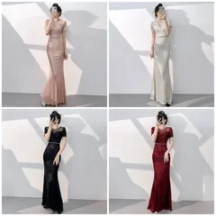 レディース ロングドレス パーティードレス 演奏会 発表会 宴会 フォーマル きれいめ ローズゴールド シルバー ブラック ワインレッド ミドルウエスト ロング丈 Aライン ステージドレス イブニングドレス エレガント 存在感 お呼ばれ 特別な日におすすめ