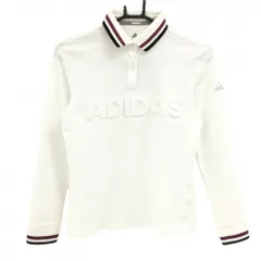 【超美品】アディダス 長袖ポロシャツ 白×ボルドー 襟・袖口ライン 立体ロゴ刺しゅう レディース L ゴルフウェア adidas