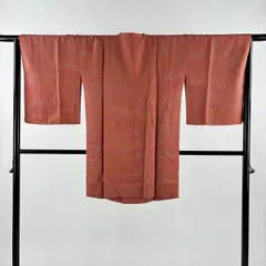 【在庫一掃】 道行 身丈91cm 裄丈66cm M 和装コート 角衿 樹木 流水 縮緬 薄小豆 正絹 秀品 【中古】