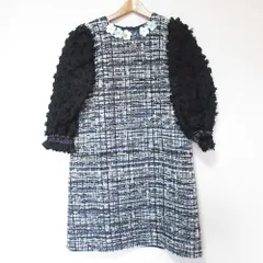 美品 Chesty チェスティ ツイードAラインワンピース フラワーモチーフ 七分袖 ミニドレス 20H507 1 ネイビー系 レディース 古着 中古 USED