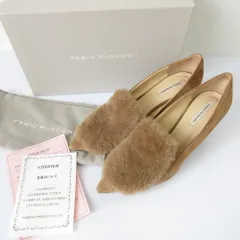 良品 FABIO RUSCONI ファビオルスコーニ スエード ファー装飾 ポインテッドトゥ パンプス 38 25cm相当 ブラウン レディース 古着 中古 USED