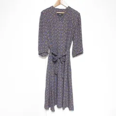 美品 A.P.C. アーペーセー ペイズリー柄 七分袖 ミモレ丈 ベルテッド ワンピース 36 ネイビー レディース 古着 中古 USEDのサムネイル