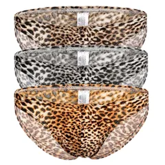 メンズ ブリーフ 3枚セット ヒョウ柄 レオパード柄 セクシー おしゃれ ストレッチ 通気性 吸汗 フィット 男性下着 L 3枚セット