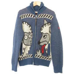 良品 PEARLY GATES パーリーゲイツ アニマルモチーフ ショールカラー ジップアップ ニットジャケット ゴルフウェア サイズ0 ブルー レディース 古着 中古 USED