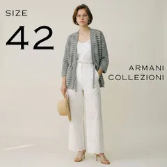【美品】ARMANI COLLEZIONIアルマーニコレツィオーニ イタリア製 リネン×シルク ボーダー柄 ノーカラージャケット カーディガン 42(L) ブルーグレー【古着】【中古】【送料無料】のサムネイル