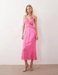 ネバーフリードレスド レディース トップス ワンピース ミディ サテン レース Never Fully Dressed Gianna lace insertsatin midi slip dress PINK ピンク