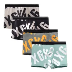 メンズ ボクサーパンツ 4枚セット 英字 ロゴ柄 吸汗速乾 ムレにくい 通気性 ストレッチ 快適 フィット おしゃれ XL 4枚セット