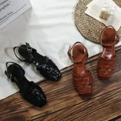 【在庫処分SALE】サンダル メッシュ フラット アンクル ストラップ 夏 編み 大人 モード ブラウン 茶色 23.5 ［LKS-2004-006-BR-235］