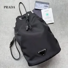 極美品 PRADA プラダ トライアングルロゴ 巾着バック Re-Nylon ナイロン サフィアーノレザー 三角ロゴ ハンドバック ブラック 黒 シルバー金具 1NS369