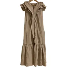 美品 eimy istoire エイミーイストワール ウエストリボンフリルロングワンピース フリーサイズ ベージュ レディース 古着 中古 USED