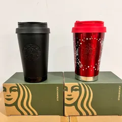 スターバックス風 ハンドル付き 保温コーヒータンブラー レッド / ブラック 大容量 車載・携帯用
