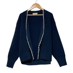 良品 23SS Apuweiser-riche アプワイザーリッシェ パールニットカーディガン サイズ2 ネイビー レディース 古着 中古 USED