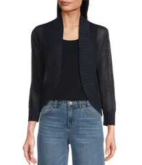 ニックアンドゾー レディース アウター ニット・セーター カーディガン ニット リネン NIC ZOE Linen Blend Knit Stand Collar 34 Sleeve Bolero Cardigan Dark Indigo インディゴ