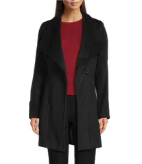ダナキャラン レディース アウター ジャケット・ブルゾン アシンメトリー ウール コート Donna Karan Wool Blend Asymmetrical Wing Collar Beltedのサムネイル