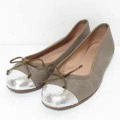 良品 FABIO RUSCONI ファビオルスコーニ キャップトゥ リボン バレエシューズ フラット パンプス 35 22cm相当 ベージュ シルバー レディース 古着 中古 USED