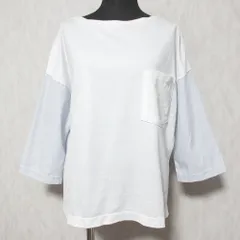 美品 23SS GALERIE VIE ギャルリーヴィー ファインコットン ビッグＴシャツ カットソー 23-03-31-03714 F ホワイト×ブルー レディース 古着 中古 USED