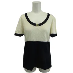 サルヴァトーレフェラガモ Salvatore Ferragamo ニットカットソー S 白 ホワイト 紺 ネイビー 半袖 Vネック バイカラー /SH ■ECC003