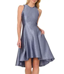 アドリアナ パペル レディース トップス ワンピース クルーネック フリル ノースリーブ Adrianna Papell Ruffle Crew Neck Sleeveless Jacquard Hi Lo Party Dress Spring Blue ブル