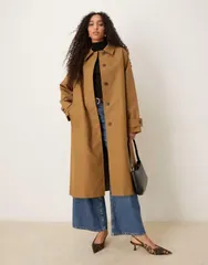 マンゴ レディース アウター コート コットン キャップ Mango Capsule 100 cotton trench coat in tan TAN タンのサムネイル