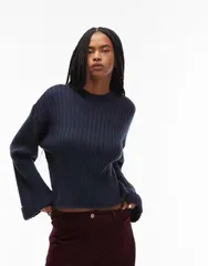 エイソス レディース アウター ニット・セーター セーター ニット ASOS DESIGN knit sweater with rolled up cuffs Navy ネイビー