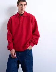 トップマン メンズ トップス ポロシャツ Topman premium heavyweight sporty polo shirt RED レッドのサムネイル