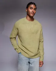 エイソス メンズ アウター ニット・セーター クルーネック セーター ニット ASOS DESIGN oversized knit fluffy crew neck sweater in sage Gのサムネイル