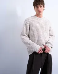 トップマン メンズ アウター ニット・セーター リラックスフィット セーター ニット Topman relaxed fit knit sweater with nep in ecru ECRU エクリのサムネイル