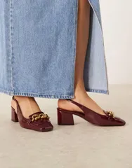 エイソス レディース シューズ スリッポン・ローファー ローファー ヒール ASOS DESIGN Spencer slingback loafer mid block heel shoes Burgのサムネイル