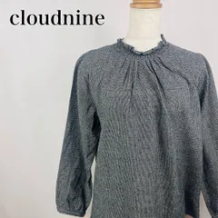 cloudnine　クラウドナイン　M　L　黒　ブラック　上品　フリル　スタンドカラー　リネン混　長袖ブラウス 4663のサムネイル