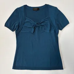 UNTITLED アンタイトル 半袖ニット リボンデザイン ブルー系 2 M相当 日本製 きれいめ