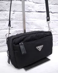 美品◆ PRADA プラダ ナイロンxレザー クロスボディ ショルダー カメラ バッグ ポーチ ポシェット 黒◆ クロスボディ仕様の定番