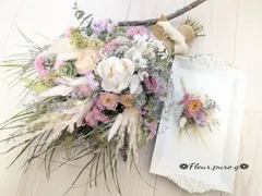 ✿限定✿春の優しい淡色ブーケ✿ドライフラワーブーケ✿前撮り✴ウェディングフォト✴結婚式✴ウェディングブーケ✿ブートニア付き✿